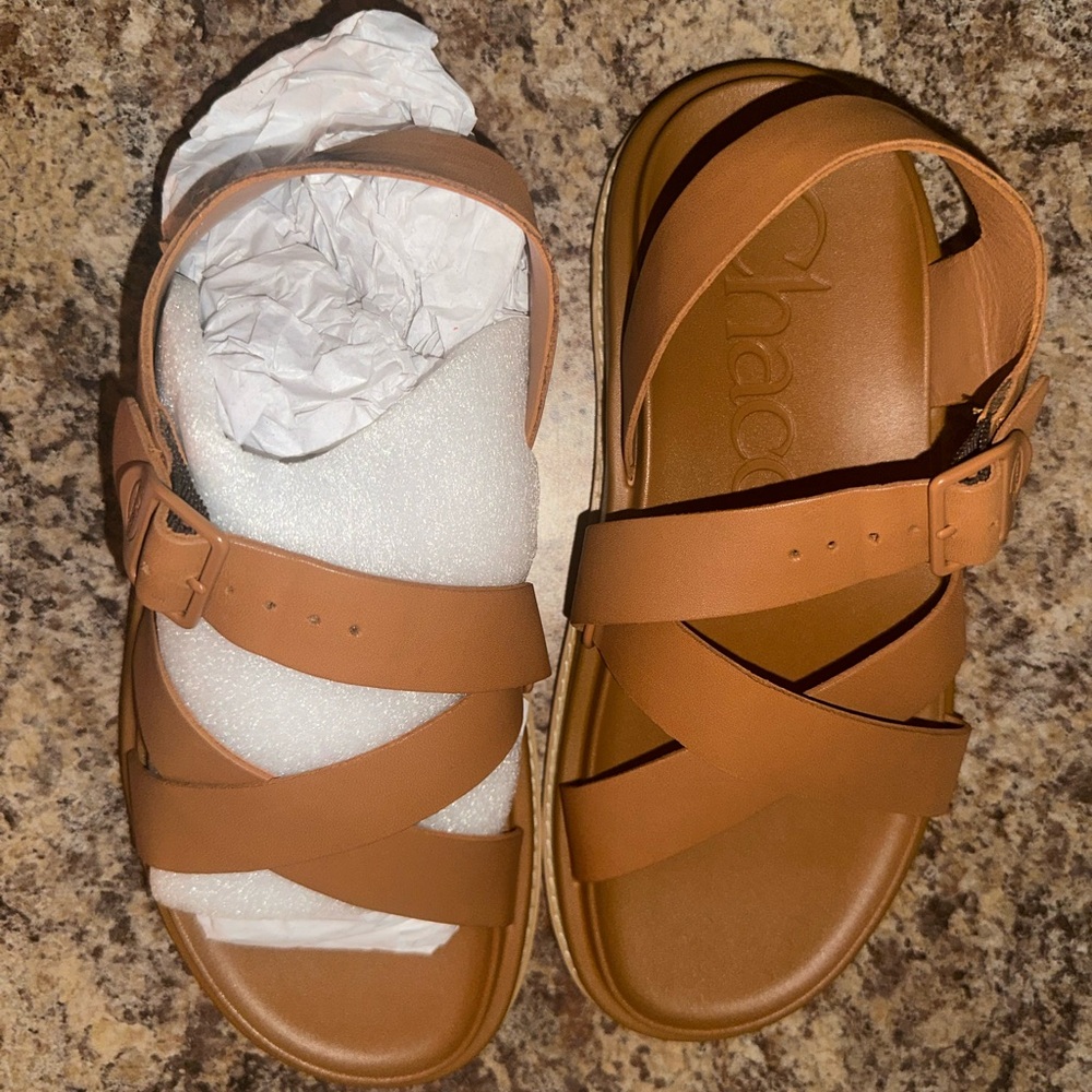 Chaco Tan Cross-Strap Sandals Townes